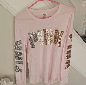 Pink Long Sleeve Sequin Logo Shirt